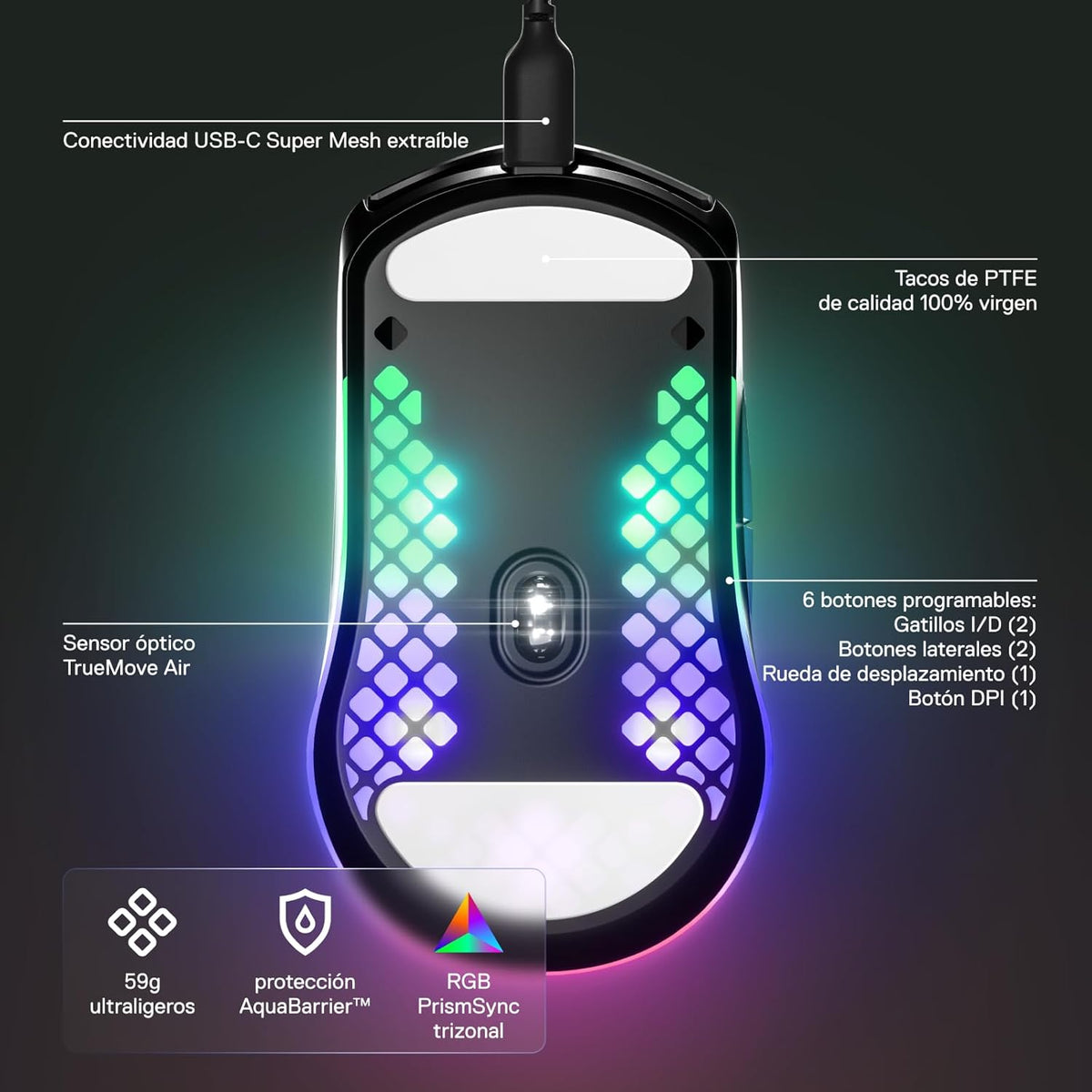 SteelSeries Aerox 3 - Ratón Gaming RGB con Perforaciones - Diseño U...