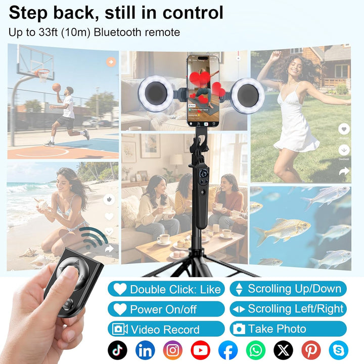 Trípode para iPhone con luz y control remoto, micrófonos inalámbric...