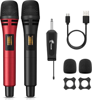TONOR Micrófonos inalámbricos, sistema de micrófono de karaoke UHF...