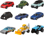 Matchbox Paquete de 9 autos de juguete fundidos a presión a escala 1:64, camiones de construcción o basura, vehículos de rescate o aviones (los estilos pueden variar)