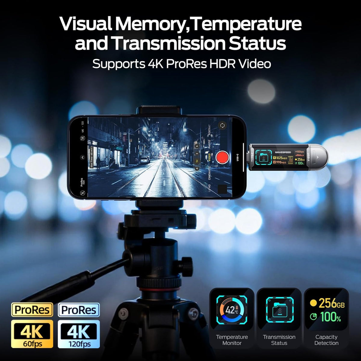 MOVE SPEED Unidad USB de 256 GB con pantalla inteligente 1090 MB\/s...