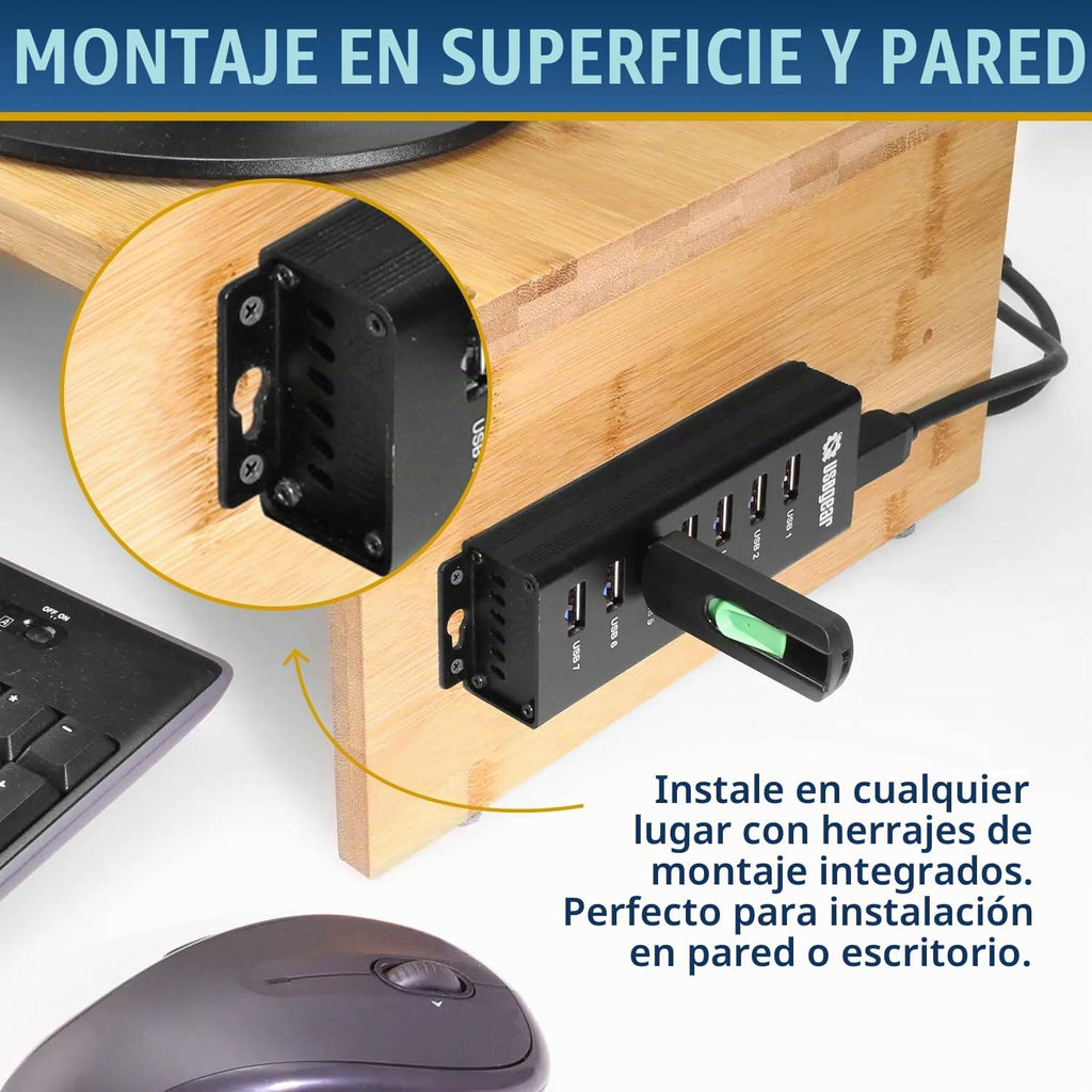 USBGear, USBG-BREC307, hub USB 3.2 de 7 puertos, alimentado, adaptador 5V/4A