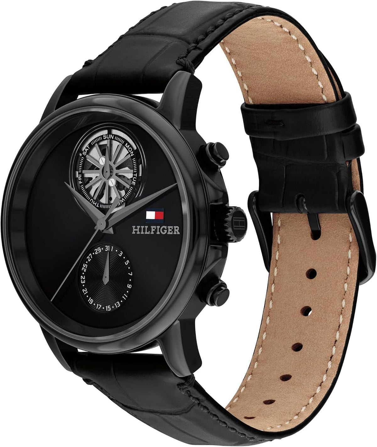 Reloj multifunción para hombre Tommy Hilfiger - Correa de piel genuina y subesfera esqueleto - Resistente al agua hasta 50 m - Reloj moderno y contemporáneo - Regalo para él 40 mm