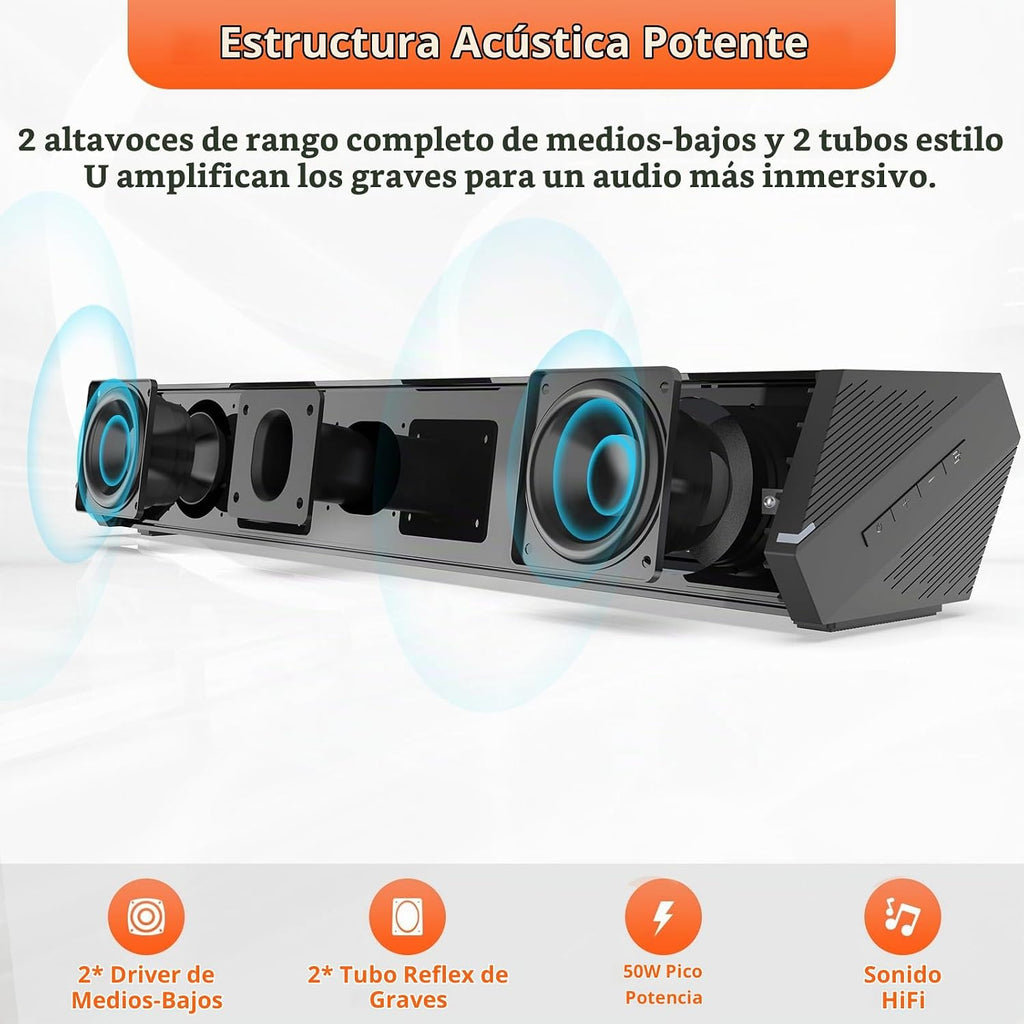 Barras de Sonido Bestisan para TV, Barra de Sonido Pequeña de 16'/50W para TV, Barra de Sonido con Profundidades de Sonido Mejoradas/DSP/Bass+/3EQ, Altavoces de Sonido Surround para TV Funciona con