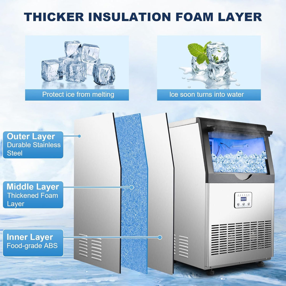 Máquina comercial del fabricante de hielo de 90LBS/24H debajo de la
