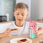 Botella de agua de 14 onzas para niños con tapa con pajita y tapa de silicona, paquete de 6 unidades, tazas aisladas de acero inoxidable para niños y niñas, paquete múltiple, botellas de