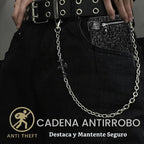 Cartera unisex gótica con cadena de calavera punk, cuero sintético, accesorios góticos de Halloween, color negro