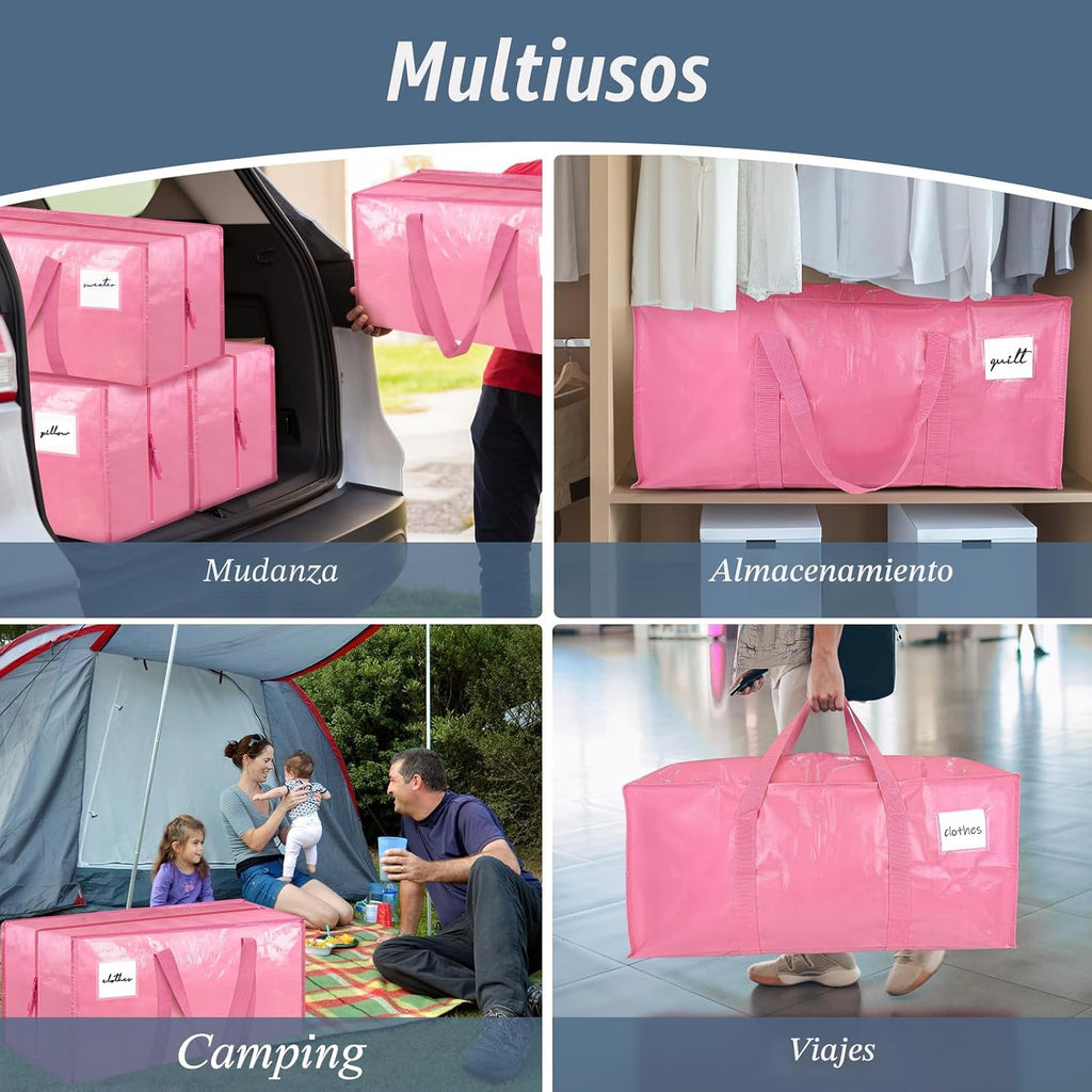 Paquete de 6 bolsas de mudanza grandes extra resistentes con cremallera fuerte y asas cómodas, bolsas de almacenamiento de ropa resistentes y duraderas, contenedores tipo tote, cajas de embalaje para