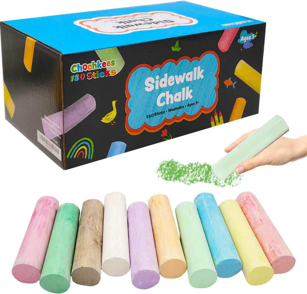 Chochkees 180 tizas jumbo surtidas para acera, tiza lavable de color neón, ideal para arte al aire libre, niños y niñas, perfecto para recuerdos de fiesta, 4 pulgadas de alto (paquete de 180)