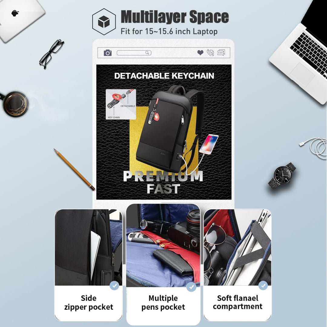 BOPAI Mochila para laptop súper delgada de 15 pulgadas para hombre...