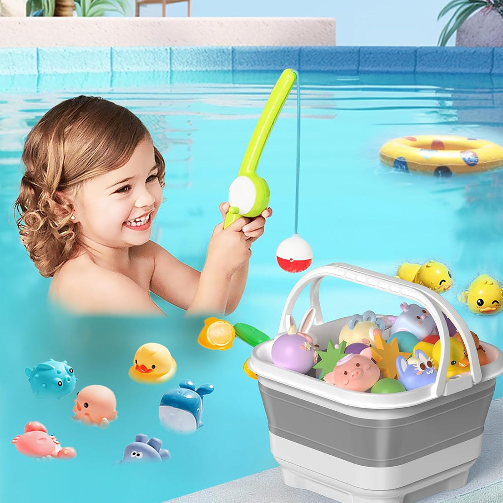 Anivia - Organizador plegable de almacenamiento de juguetes de baño con base extraíble, color gris