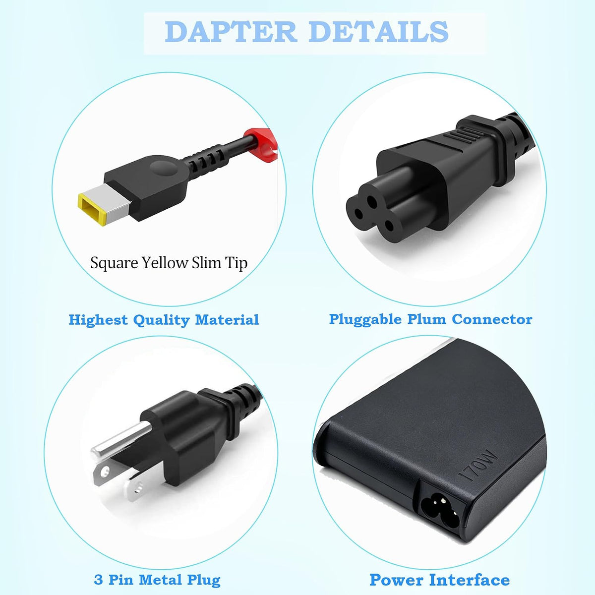 Cargador delgado de 170 W para Lenovo Thinkpad T15p T15g P15v P16v P15 P16