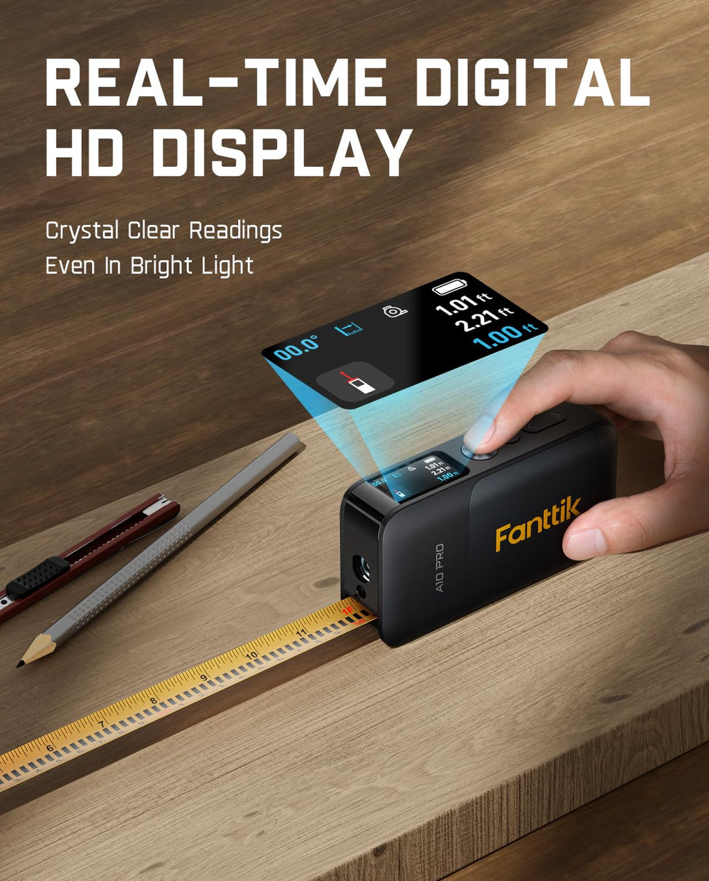 Fanttik A10 Pro - Cinta métrica láser digital 2 en 1 para distancia/área