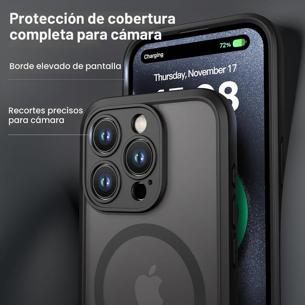 ImpactStrong Protector Magnético Diseñado para Funda iPhone 15 Pro [Protección de Cámara] [Probado contra Caídas de Grado Militar] [Compatible con MagSafe] Funda de Teléfono Delgada Translúcida Mate
