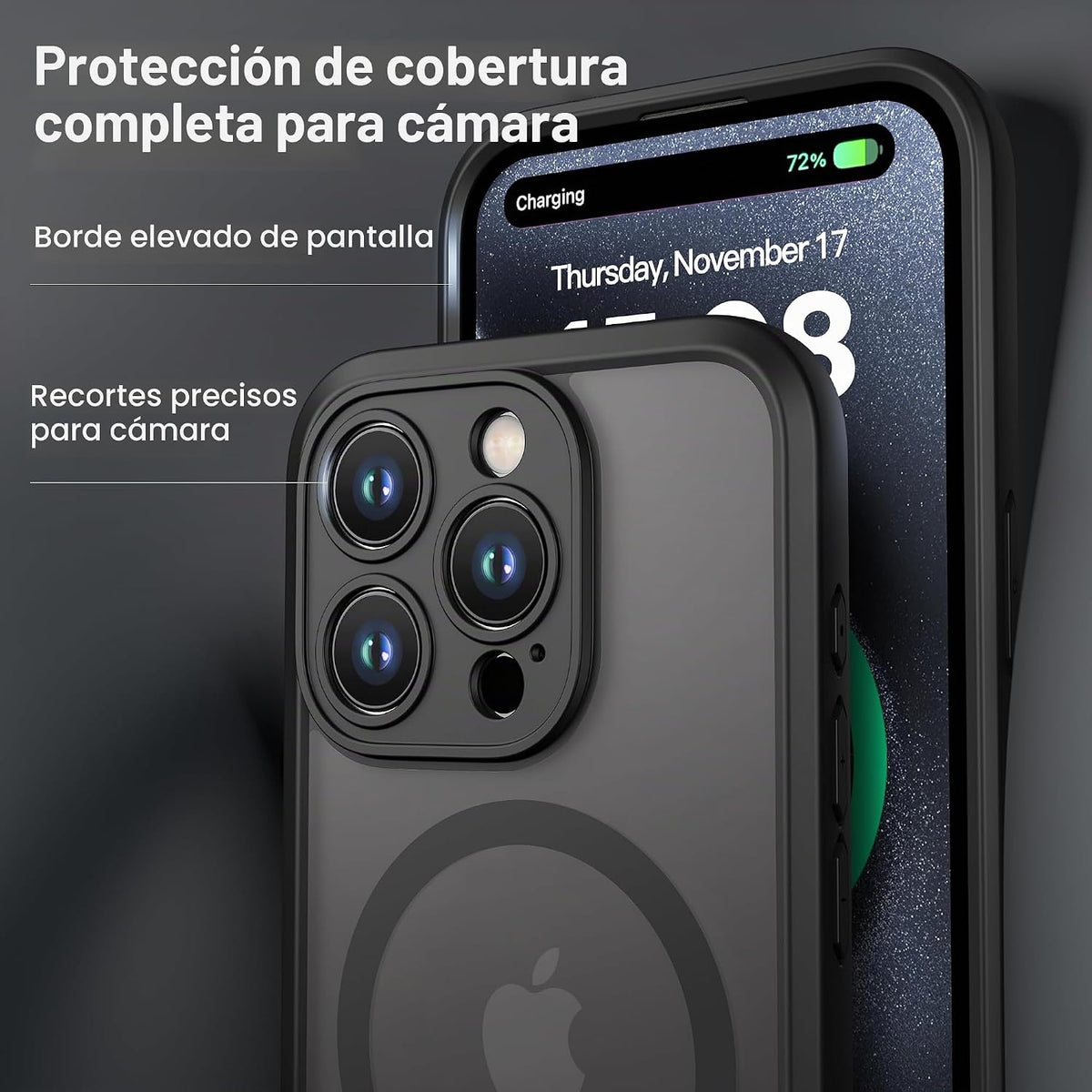 ImpactStrong Protector Magnético Diseñado para Funda iPhone 15 Pro [Protección de Cámara] [Probado contra Caídas de Grado Militar] [Compatible con MagSafe] Funda de Teléfono Delgada Translúcida Mate