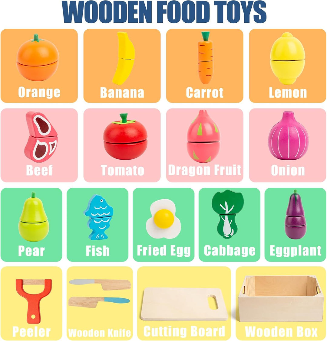 Juegos de comida de juego de madera para niños, accesorios de cocin...