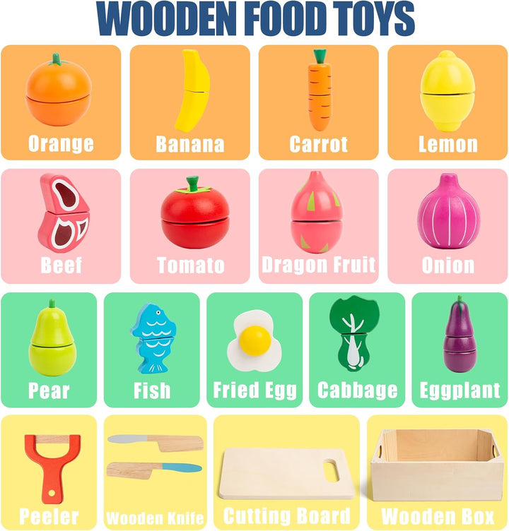 Juegos de comida de juego de madera para niños, accesorios de cocin...