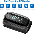Monitor de presión arterial para brazo superior con diseño de una pieza, máquina digital de BP para uso doméstico con tamaño de manguito de 9-14 pulgadas, medidor portátil, batería incorporada