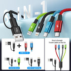Cable de carga múltiple 4 en 2, paquete de 3 cables de carga de 5 pies para