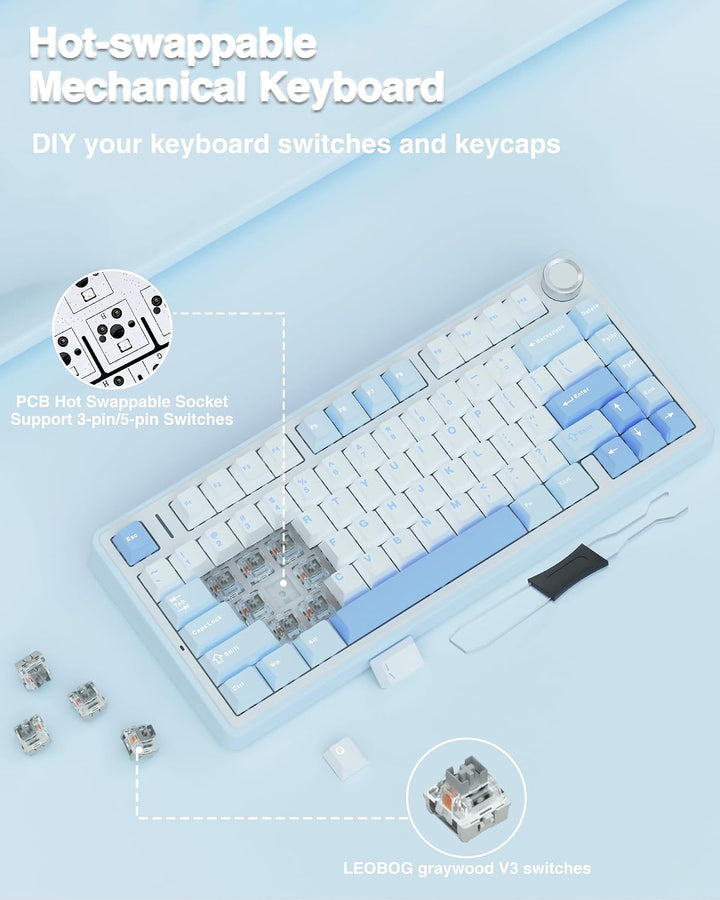 AULA Teclado Mecánico Inalámbrico F75 75%, Teclado Cremoso Intercam...