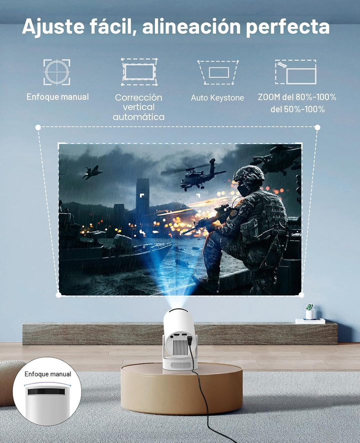 Mini proyector con WiFi y Bluetooth, compatible con corrección Keys...