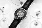 Stuhrling Original Reloj de vestir automático para hombre con correa de cuero en relieve de cocodrilo con esfera de esqueleto
