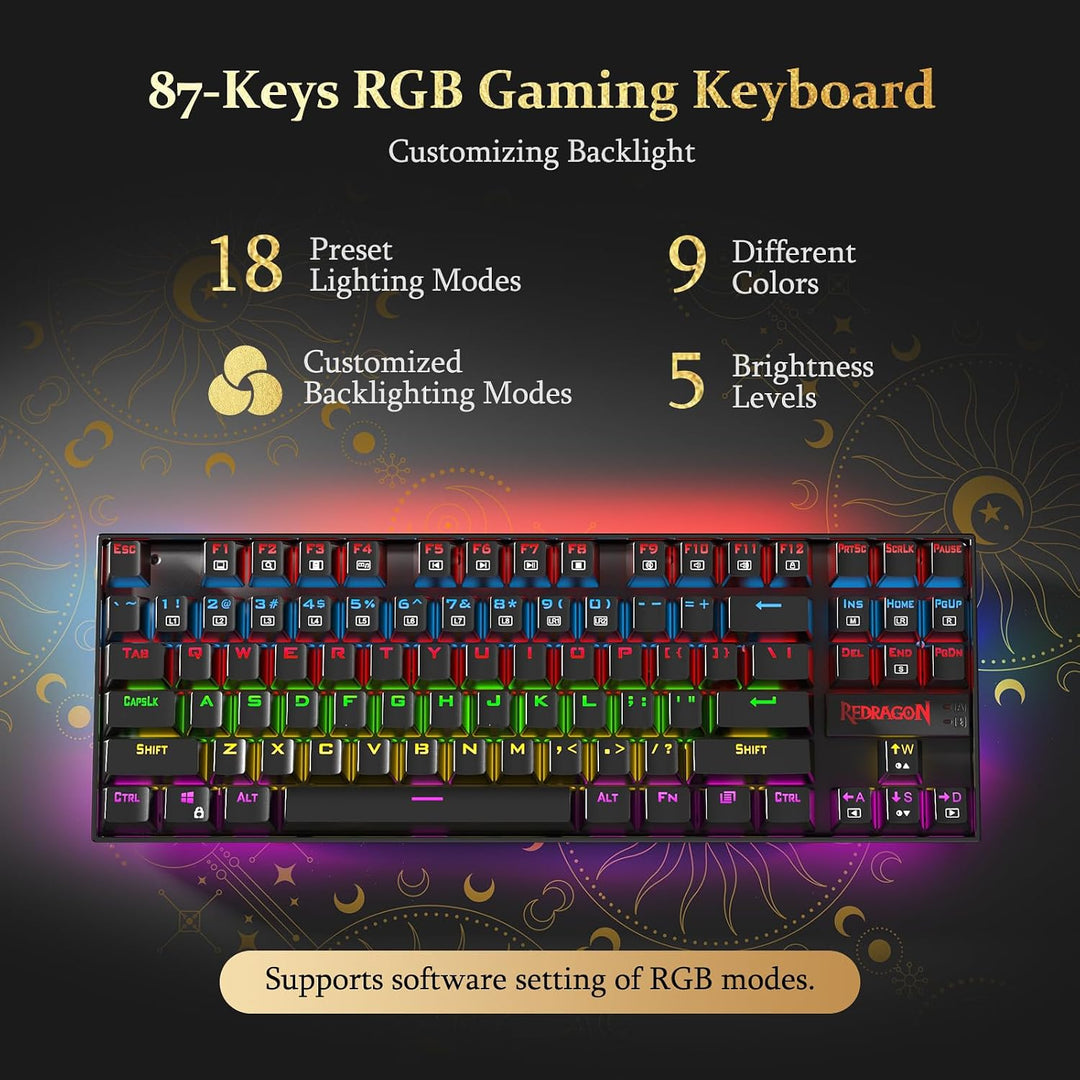Redragon Teclado mecánico para juegos K552P TKL con 18 modos de ret...