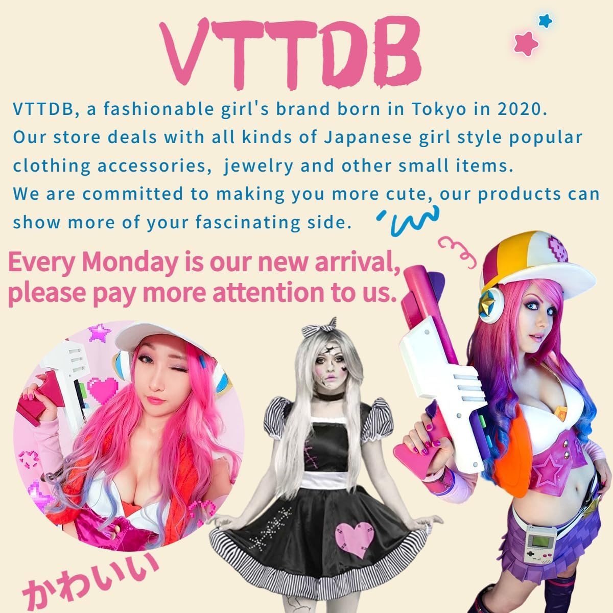 VTTDB Mochila Kawaii con bonitos accesorios estéticos, estilo casua...