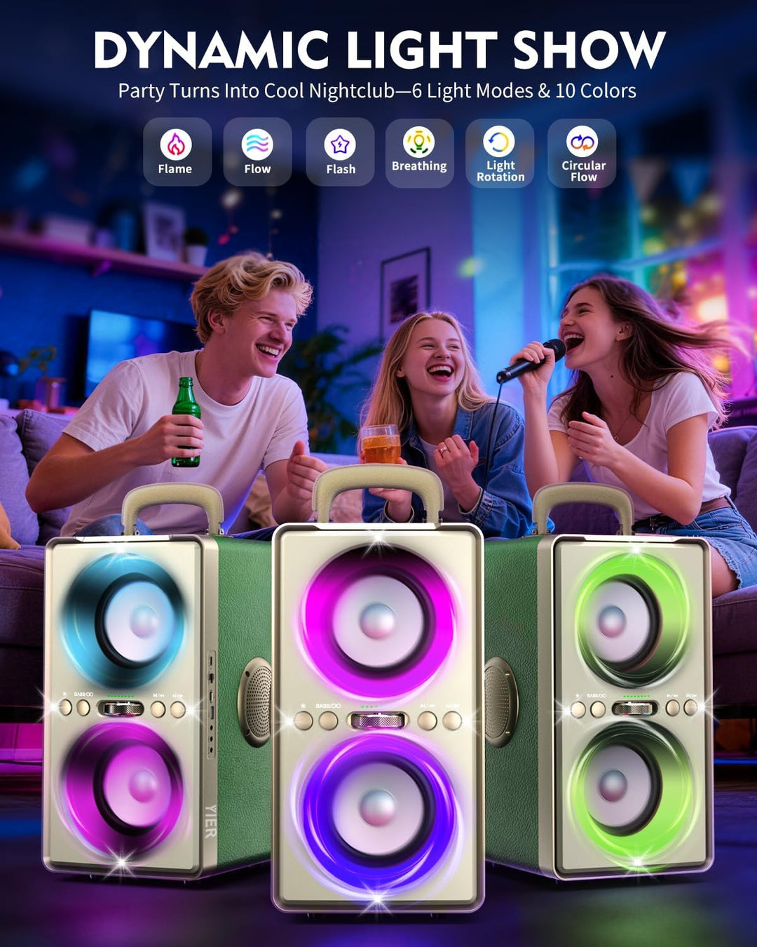 YIER Altavoz Bluetooth, altavoz de fiesta de pico de 240 W con grav...