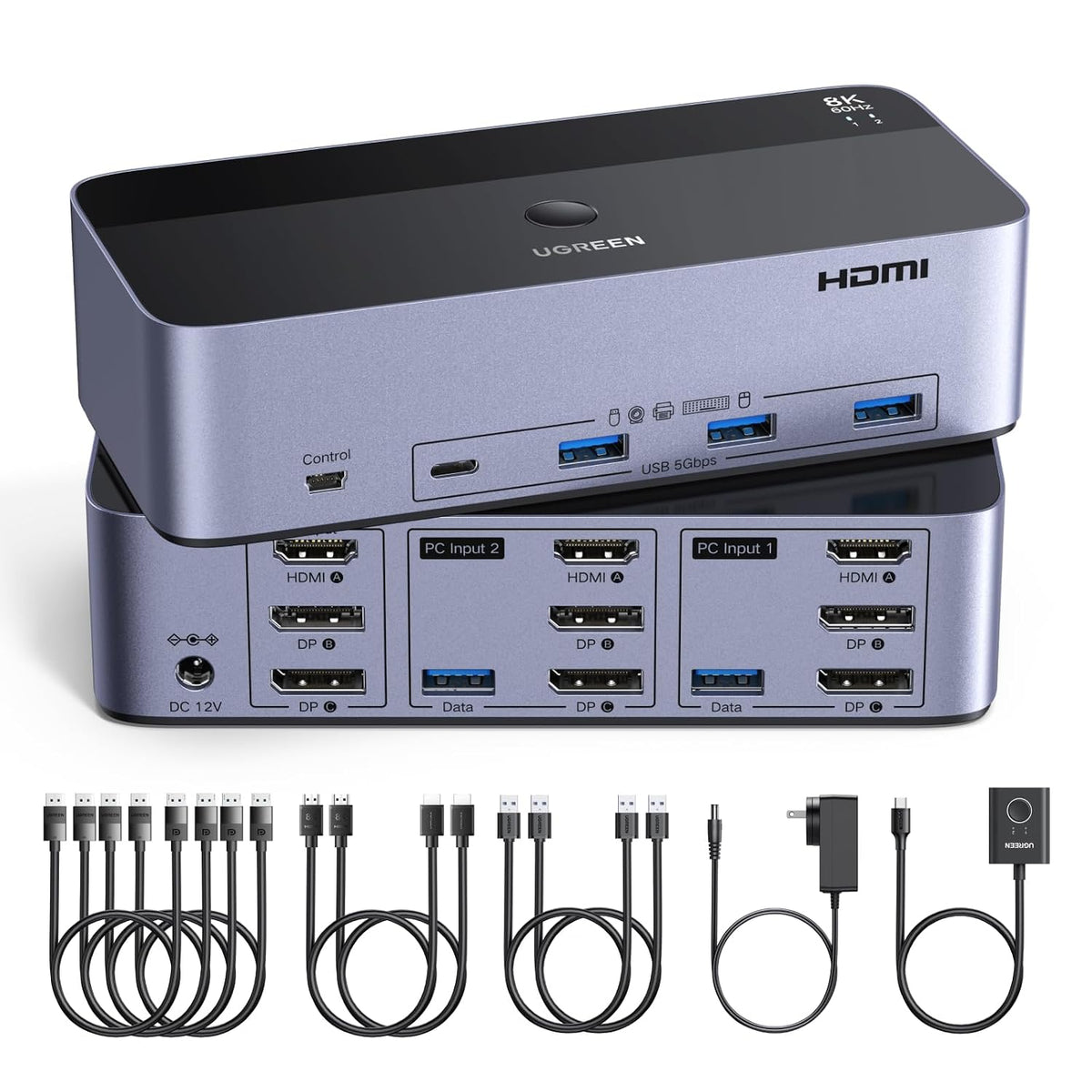 UGREEN 8K@60Hz HDMI Displayport KVM Switch 3 monitores 2 ordenadore...