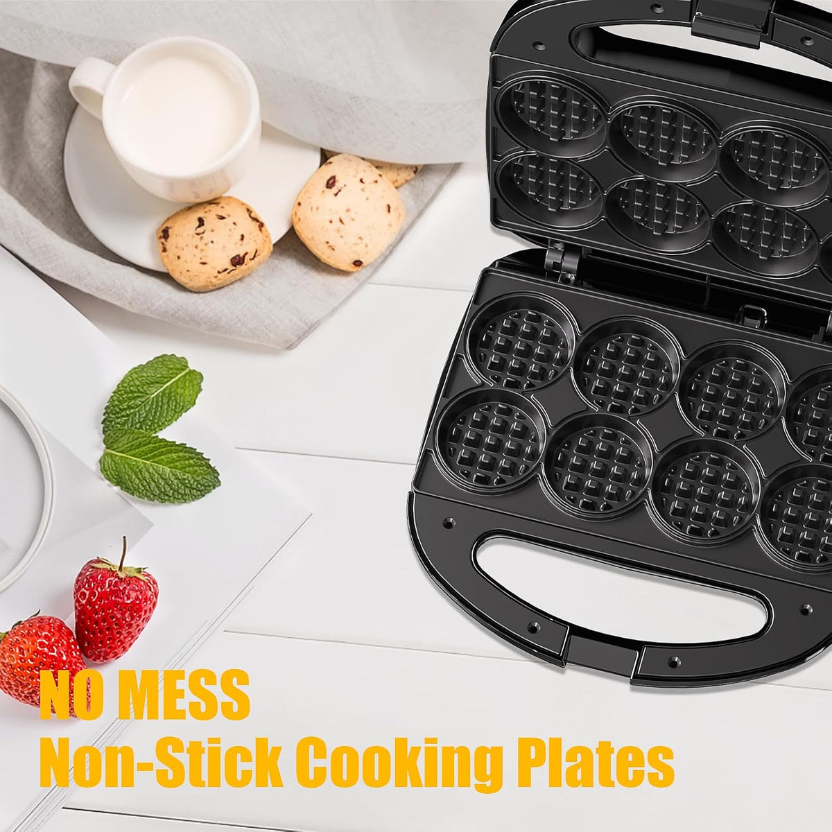 OSTBA - Mini waflera para hacer 8 mini waffles, pequeña plancha para gofres