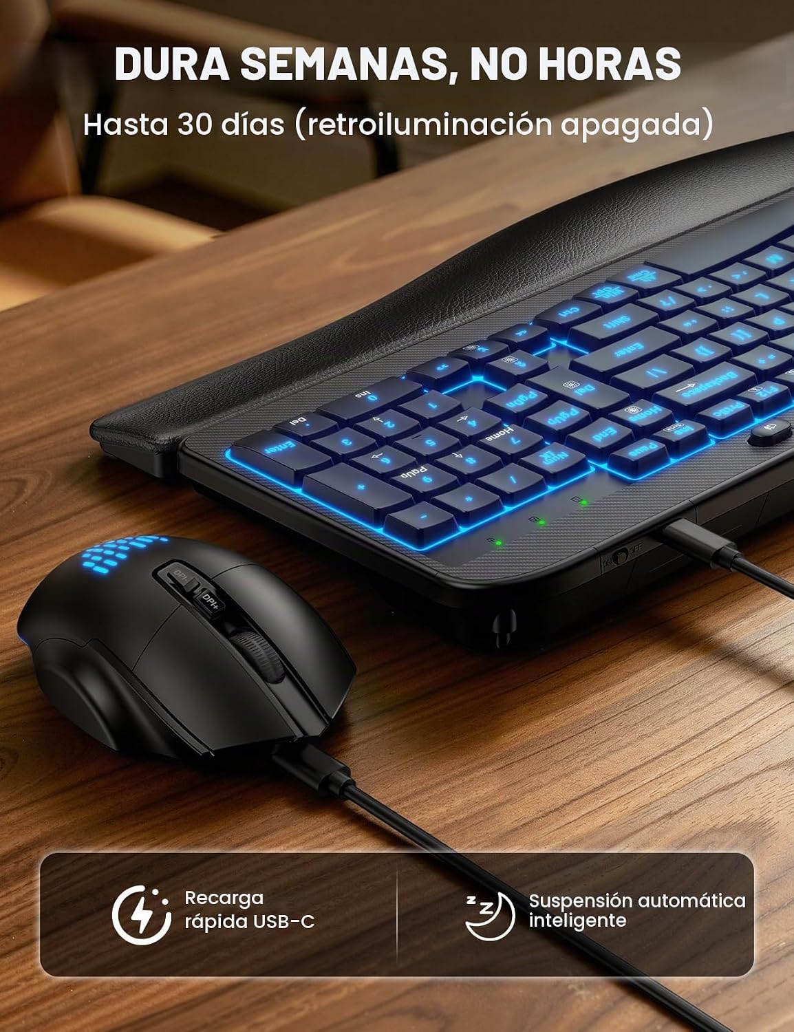 SABLUTE MA12Pro Wave - Teclado inalámbrico y mouse ergonómico, con...