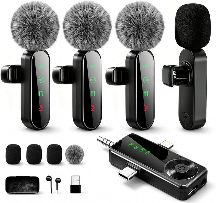 Gicorino Paquete de 4 micrófonos inalámbricos Lavalier para iPhone\...