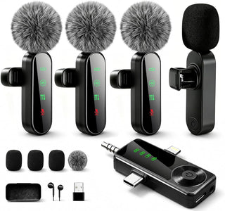 Gicorino Paquete de 4 micrófonos inalámbricos Lavalier para iPhone\...