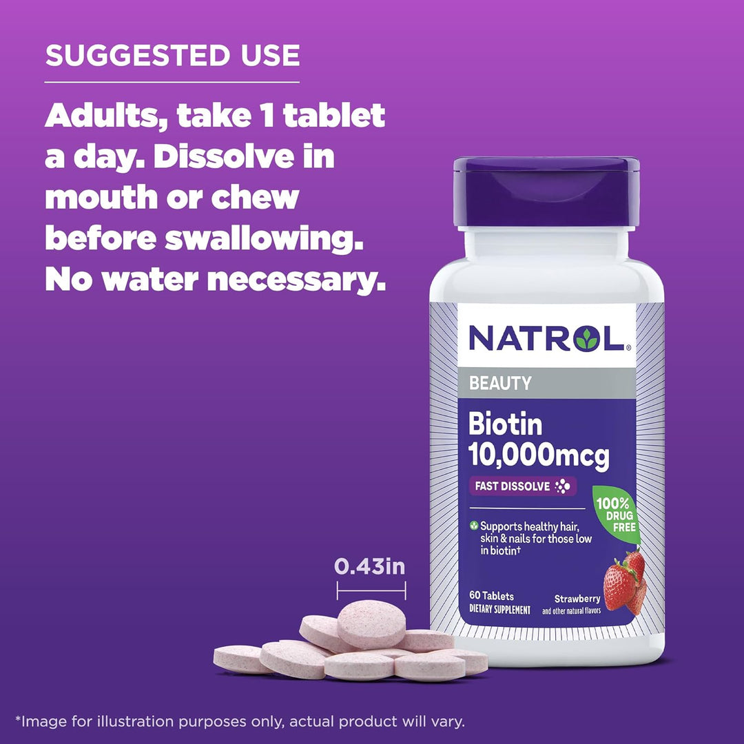 Natrol Biotin 10,000 mcg, suplemento de disolución 4 veces más rápi...