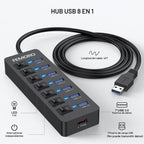 FEMORO, FE033-D1, hub USB 3.0 de 7 puertos, alimentado, adaptador 5V/3A