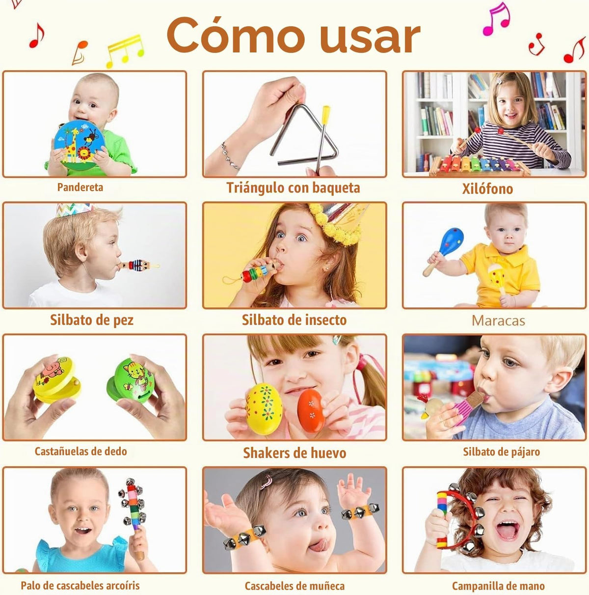 Juego de instrumentos musicales para niños, 20 piezas de instrumentos de percusión de madera para bebés y niños con maracas de xilófono pandereta, juguetes musicales preescolares para niños y niñas