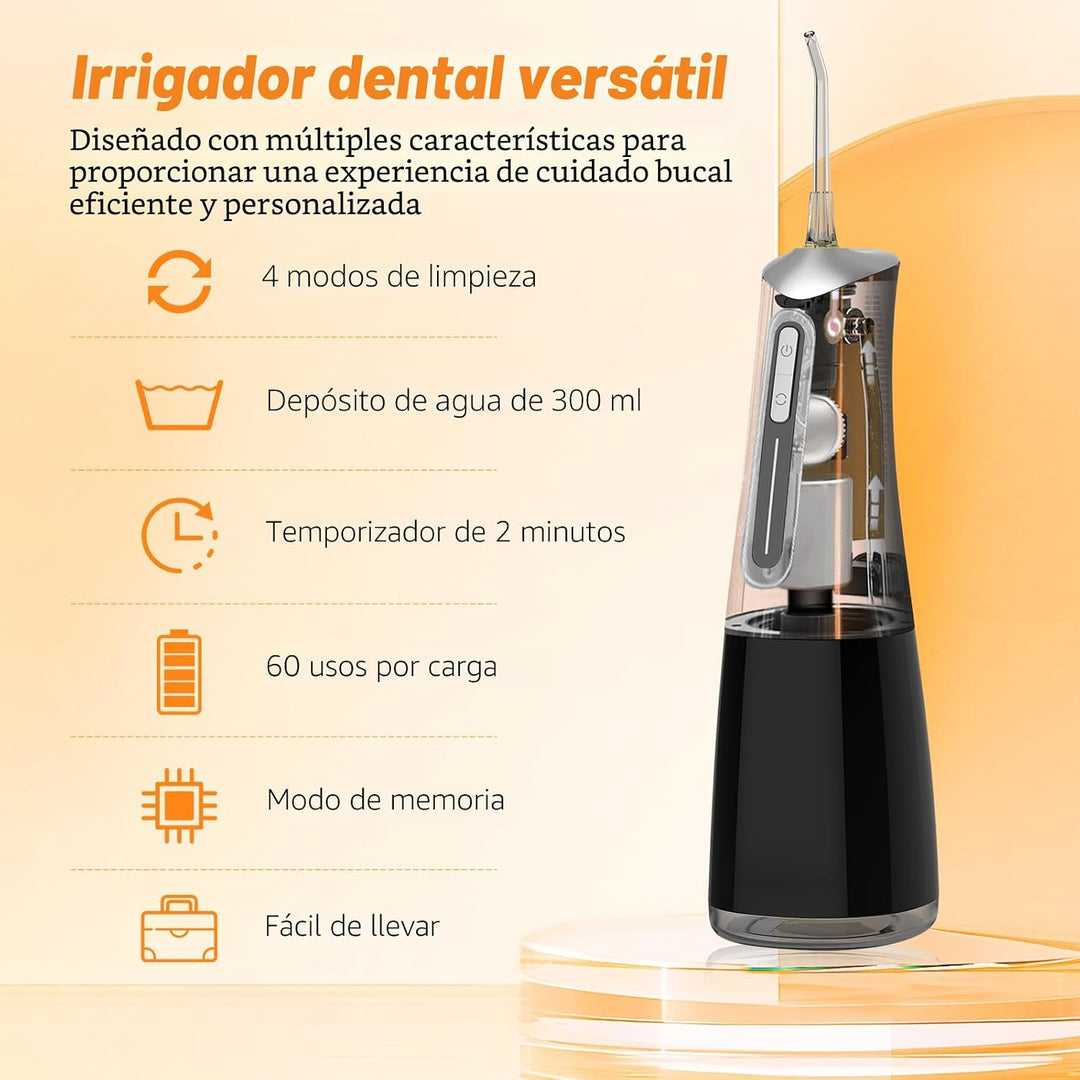 FlossJet Irrigador bucal inalámbrico con 10.1 fl oz, 5 puntas, 4 mo...