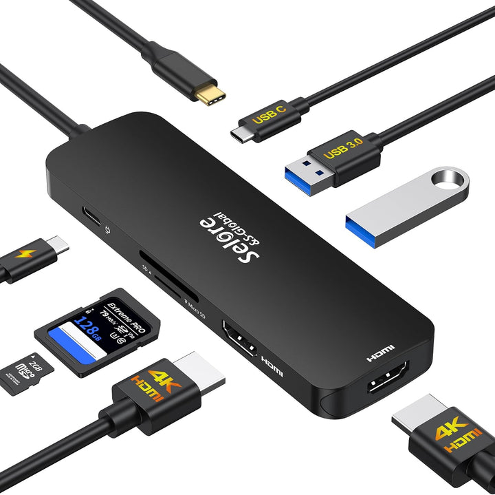 Estación de acoplamiento USB C Monitor HDMI dual, adaptador USB C a...