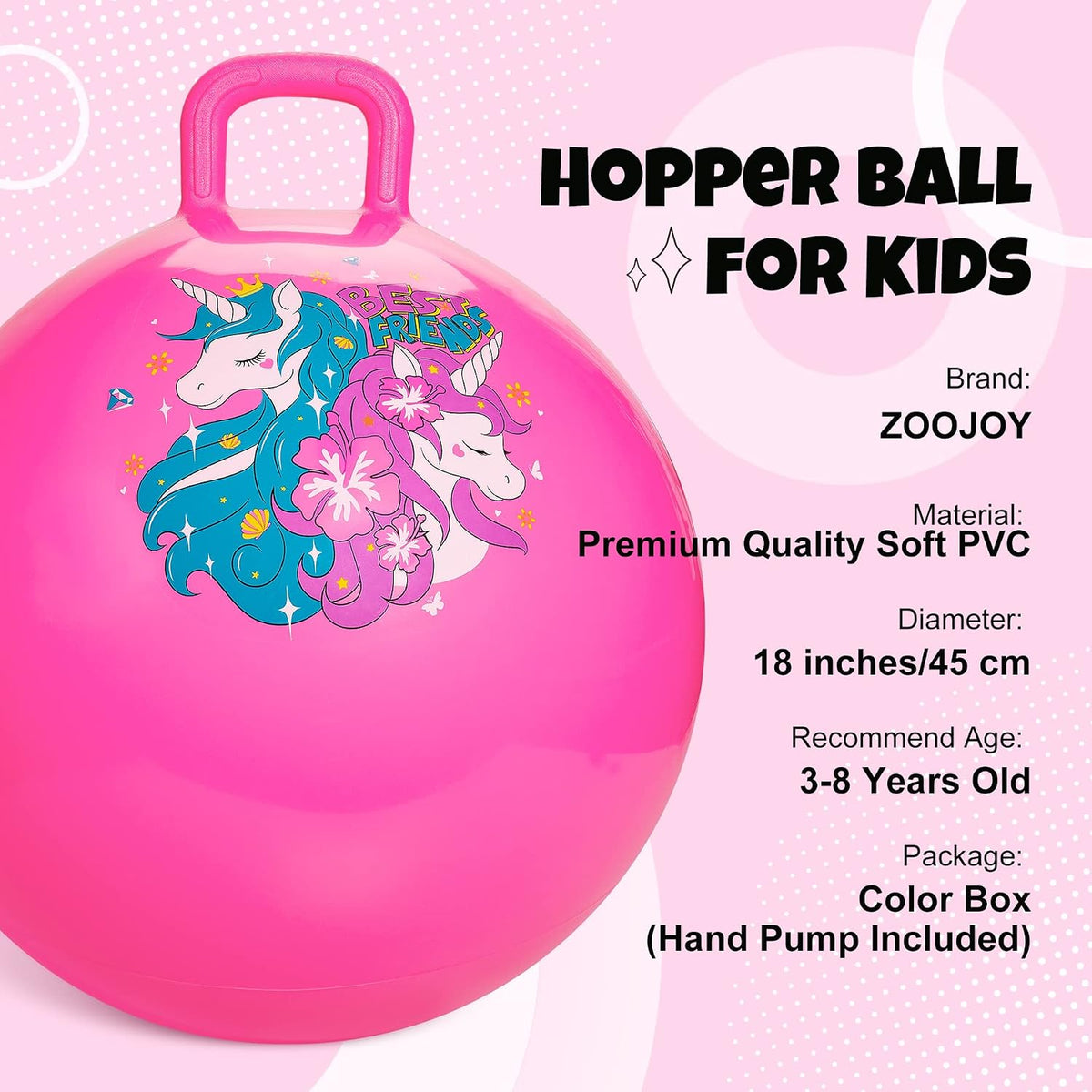 Paquete de 2 bolas de tolva de 18 pulgadas (unicornio rosa + Papá Noel rojo), pelota inflable con mango para niños de 3 a 8 años, paquete de juguetes inflables de equitación con bombas, ideal