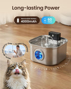 Fuente de agua inalámbrica para gatos de acero inoxidable, 3.2L/108oz