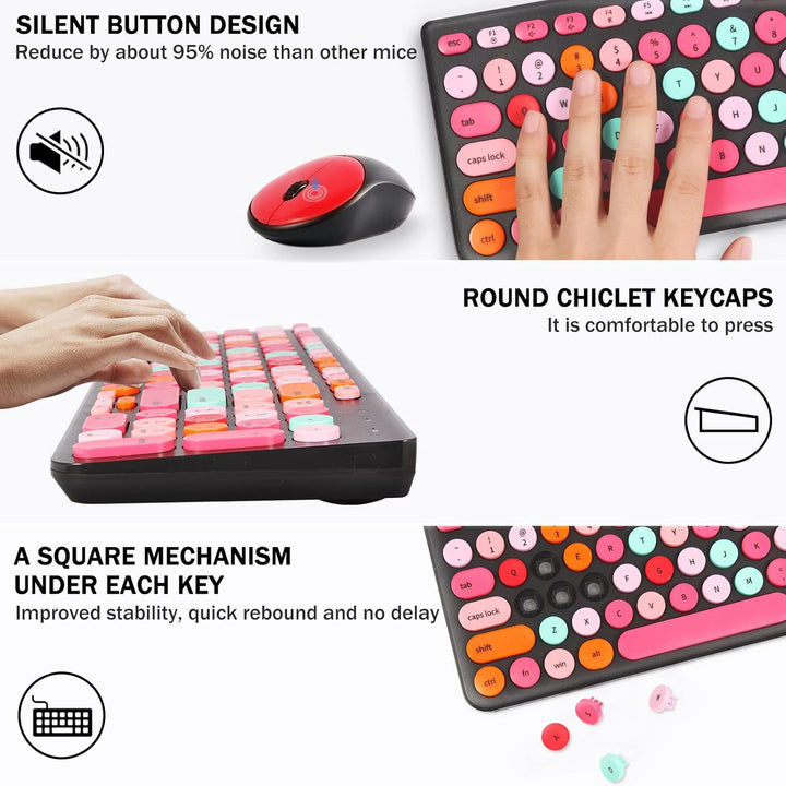 Combo de teclado y mouse inalámbricos, teclado retro de máquina de...