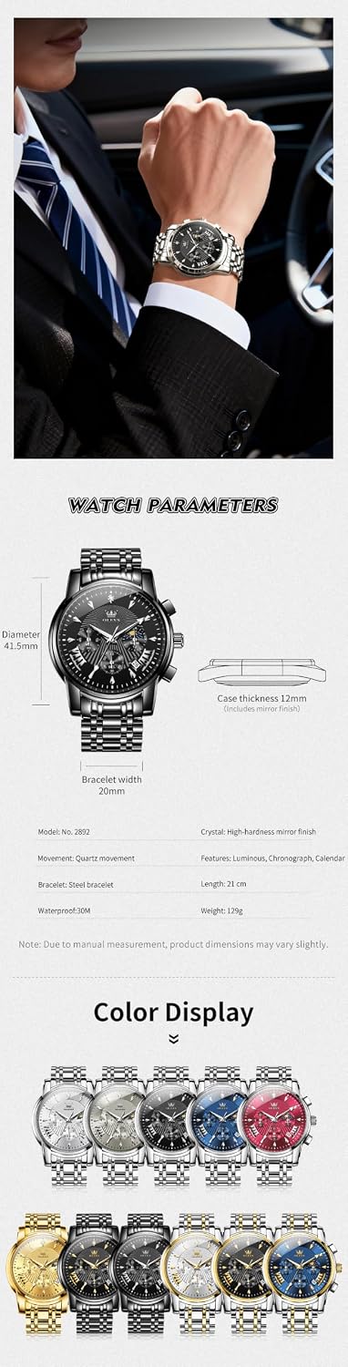 OLEVS Relojes para Hombres de Negocios de Acero Inoxidable, a Prueba de Agua, Estilo Casual Formal