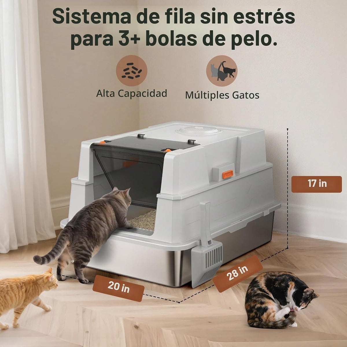AIPERRO Caja de arena para gato de acero inoxidable cerrada extra grande con tapa - XXXL