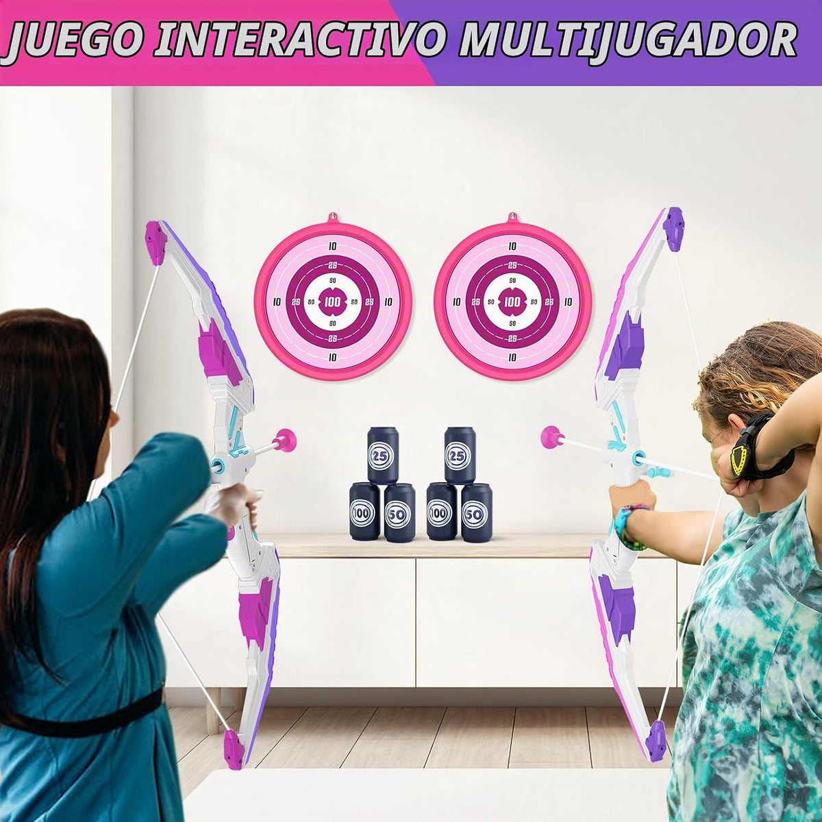 2 Pack Bow y Arrow para Kids, LED Light Up Girls Archery Set