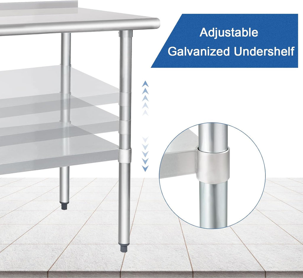 HARDURA - Mesa de trabajo y preparación de acero inoxidable de 24 x 60 pulgadas, mesa comercial de gran resistencia NSF con estante inferior y protector contra salpicaduras para cocina de restaurante