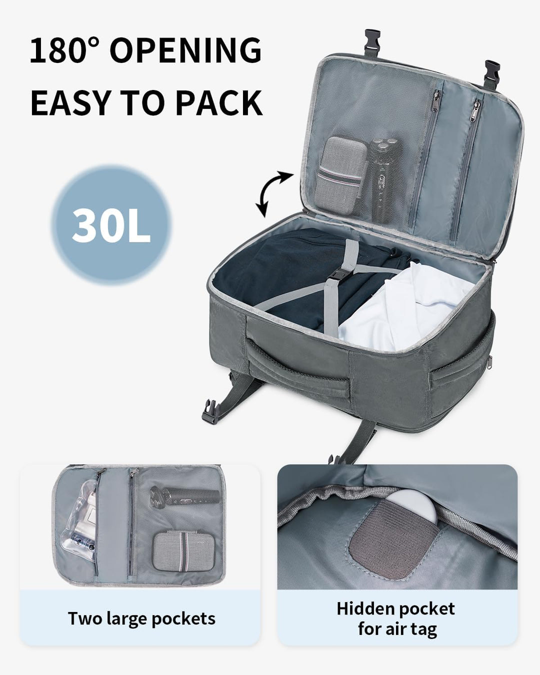 ECOHUB Mochila de Viaje Mochila de Equipaje de Mano, Gris-2, Mochil...