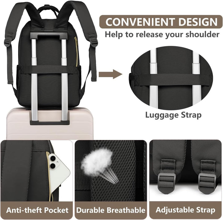 bagswan Mochila para Laptop para Mujeres Bolsa, 21-negro, 15,6 pulg.