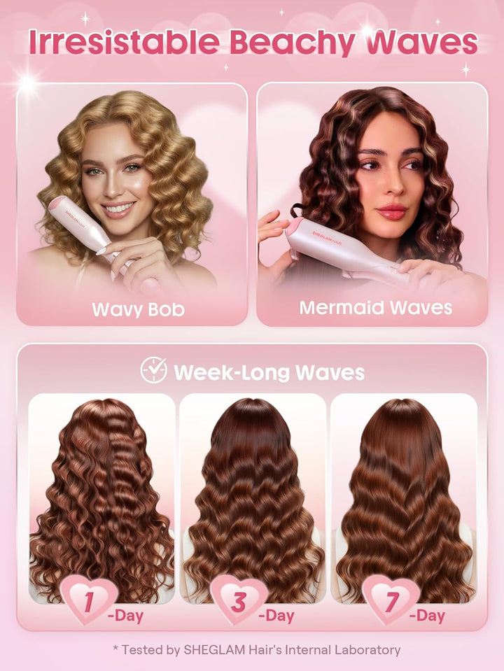 SHEGLAM Ondulador de cabello ondulado de playa (rosa, 0.75 pulgadas)