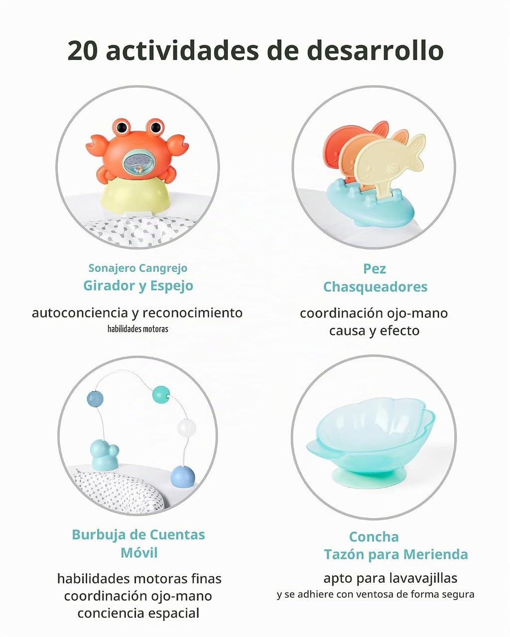 Skip Hop Centro de actividades para bebés 2 en 1 con más de 20 actividades de desarrollo, piano musical iluminado para jugar al tiempo boca abajo, 4 juguetes móviles y con clip y asiento giratorio de